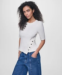Dkny Jeans Women's Asymmetric Hemline Puff Elbow-Sleeve Top