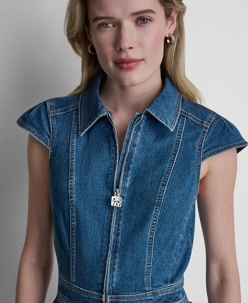 Dkny Jeans Women's Wide-Leg Cap-Sleeve Denim Jumpsuit