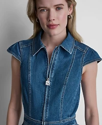 Dkny Jeans Women's Wide-Leg Cap-Sleeve Denim Jumpsuit