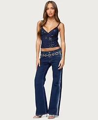 Edikted Women's Pia Sequin Floral Backless Top