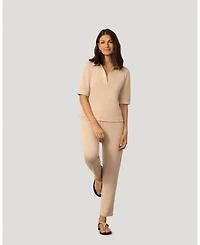 Cable & Gauge Women's and Rib Collar Polo Top Pant Set