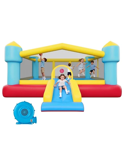 Mecale Inflatable Bounce House 14.7 x 13.8 Ft with Basketball Hoop, Ages 3
