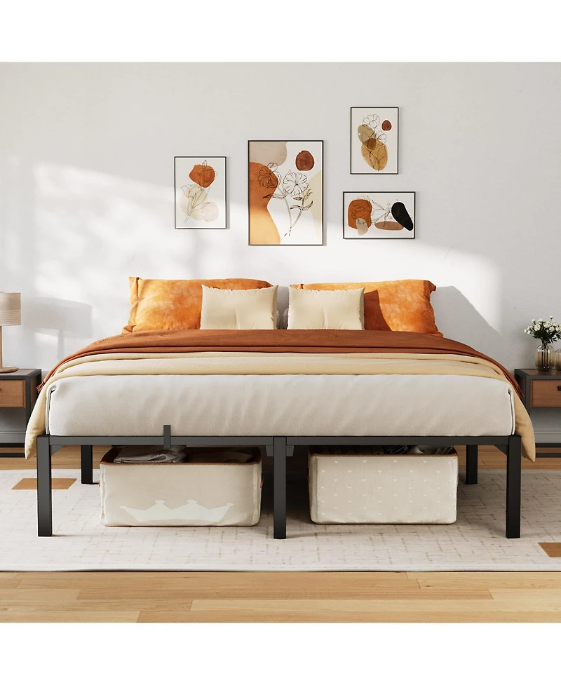 homfan Heavy Duty Metal PlLow Profile 14 Inch, Iron Slats and Legs, No Box Seasonal Needed, Quiet and Non-Slip,Under Bed Storage