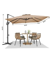 gaomon 10x10FT Heavy Duty Aluminum Cantilever Patio Umbrella, 360degree(s) Rotating Offset, Tan No Base