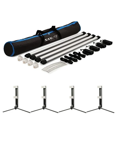 Nanlite PavoTube Ii 30C 4' 60W Rgbww Led Tube 4-Light Kit, Bundle with 4x Foldable Floor Stand