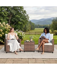 GarveeLife 3-Piece Outdoor Wicker Conversation Set with Cushions and Tempered Glass Table for Patio, Balcony, Porch or Garden
