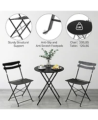 GarveeLife 3-Piece Folding Patio Bistro Set, Metal Outdoor Table and 2 Chairs, No Assembly, Space-Saving Compact Design for Balcony, Garden