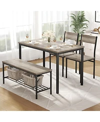 Yiortwo 4-Piece Dining Table Set with Bench, 2 Chairs and Storage Shelf