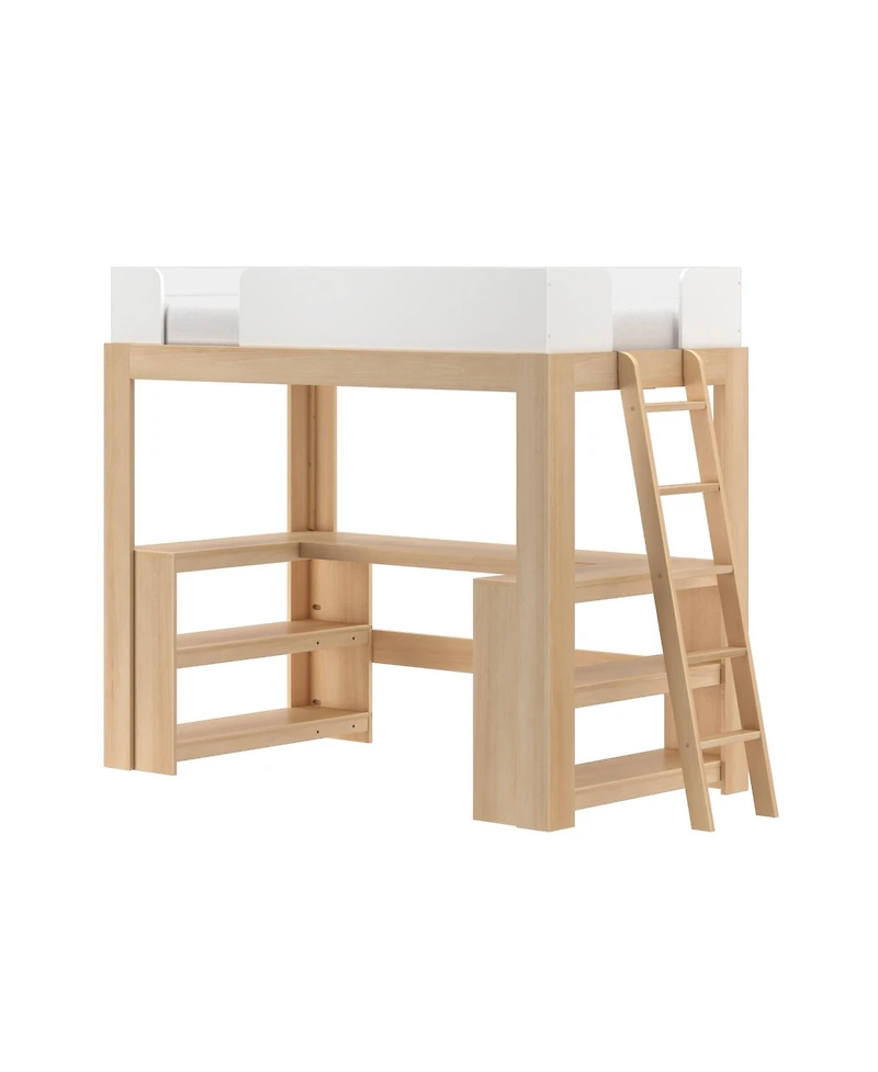 Max and Lily Mid-Century Modern Twin Loft Bed with Wraparound Desk Shelves