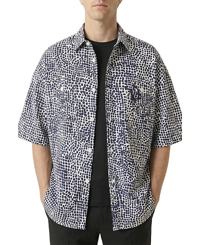 Modenaire Men's Printed Button Front Short Sleeve Shirt