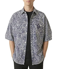 Modenaire Men's Printed Button Front Short Sleeve Shirt