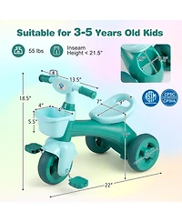 Mecale Toddler Tricycle with Limited Steering with Front Baskets and Bell