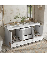 Sillysis 72 Inch Double Sink Bathroom Vanity, Freestanding Modern Mdf Cabinet with Soft Close Drawers and Ceramic Sinks