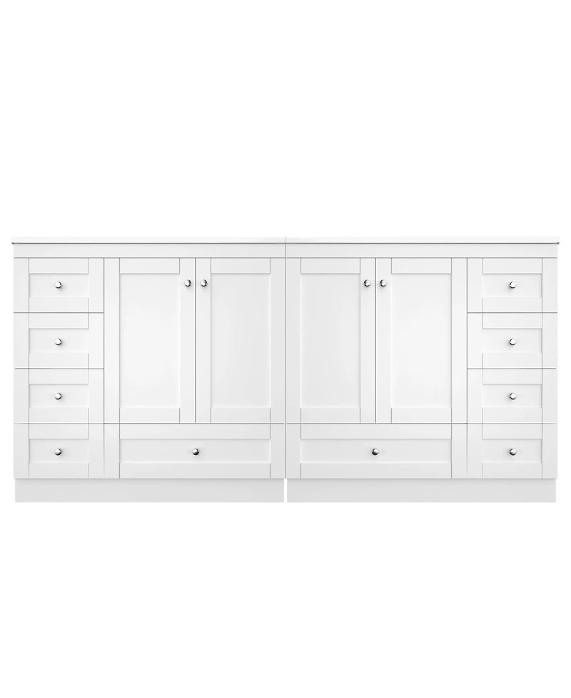 Sillysis 72 Inch Double Sink Bathroom Vanity, Modern Freestanding Mdf Cabinet with Soft Close Drawers and Ceramic Sinks for Ample Storage