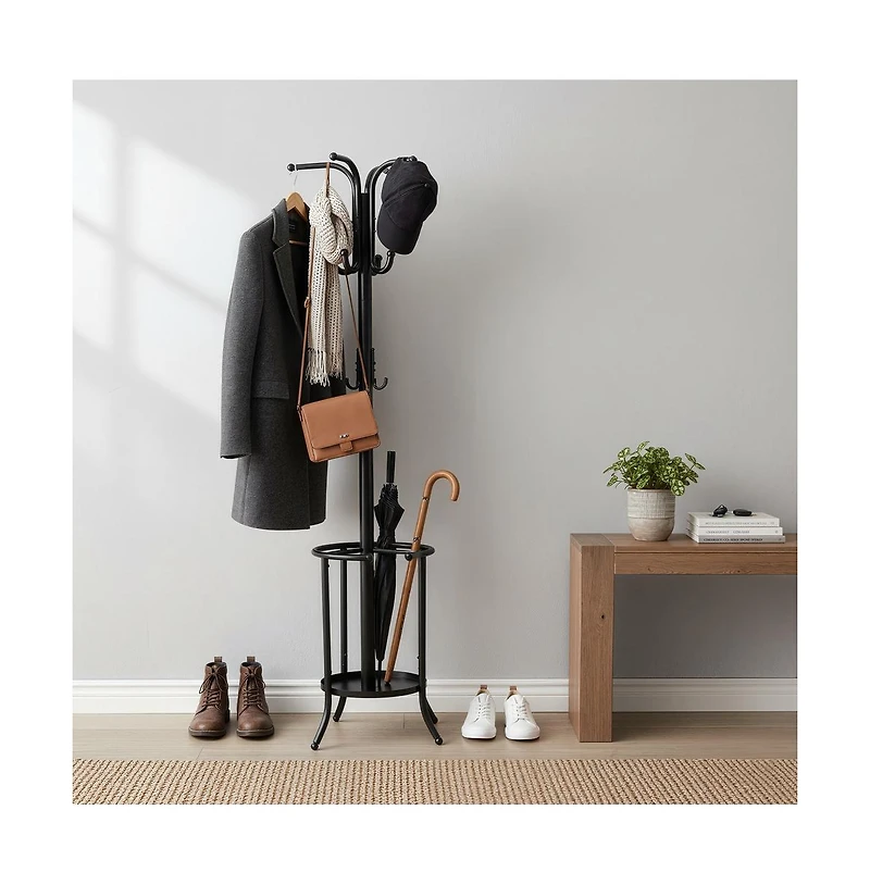 Slickblue Freestanding Metal Coat Rack with Umbrella Holder for Hallway