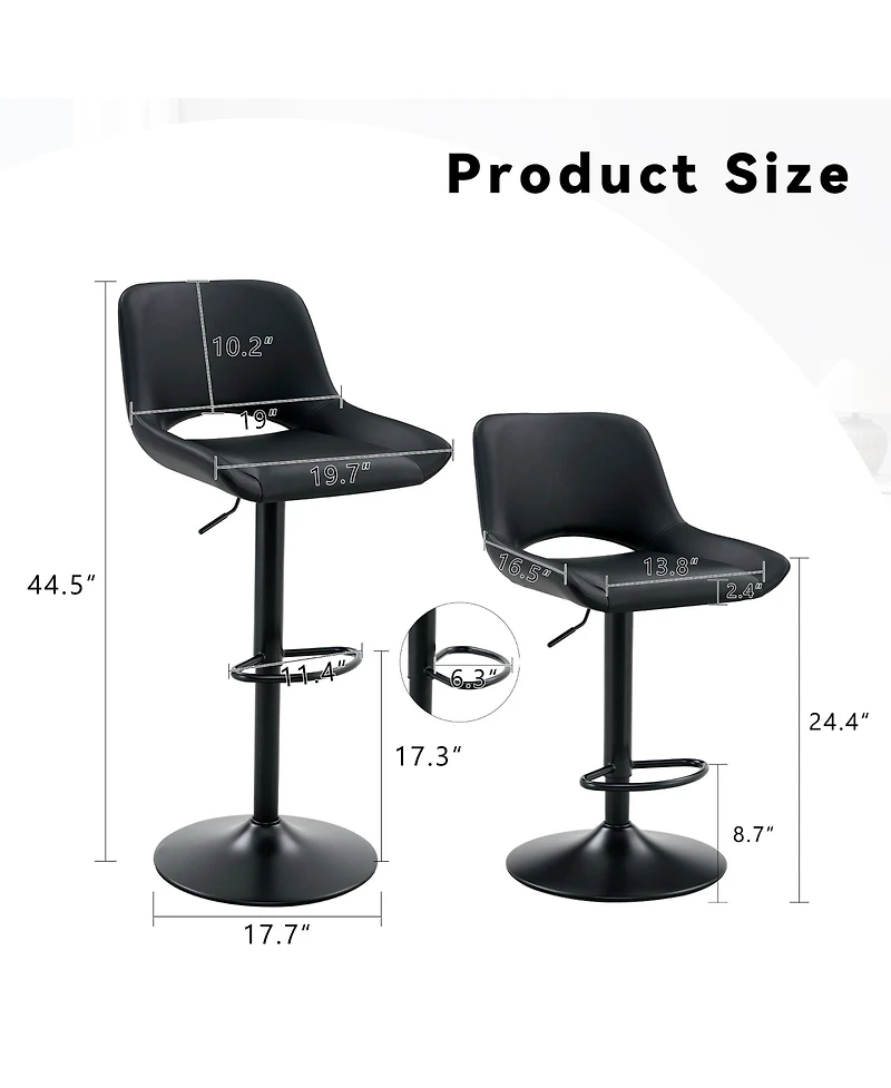 flynama Modern Swivel Adjustable Bar Stools Set of 2, 250 Lbs Capacity