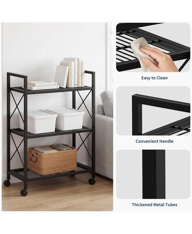 gaomon 3-Tier Metal Frame Slim Shoe Rack with Non Woven Shelves & Wheels