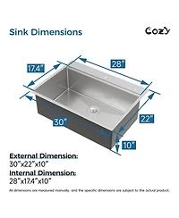 Busdays Stainless Steel Kitchen Sink Single Bowl Overmount Handmade Brushed with Cutting Board and Colander