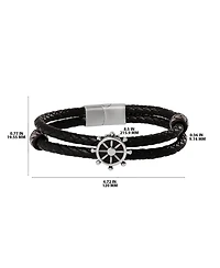 Lucky Brand Mens Nautical Wheel Black Braided Leather Bracelet