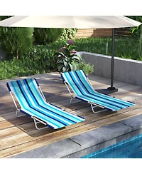 Sugift 2 Pieces 5-Position Lay Flat Beach Recliner with Carry Strap and Metal Frame