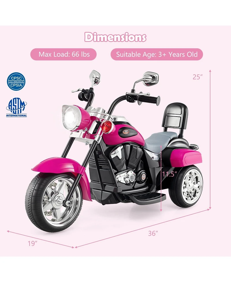 Mecale 6V Powered Toddler 3-Wheel Motorbike Ride On Toy with Horn and Headlight