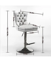 Rainsken Pu Leather Swivel Bar Stools Set of 2, Adjustable Counter Height Chairs with Tufted Design and Nailhead Trim for Kitchen Island, Home Pub