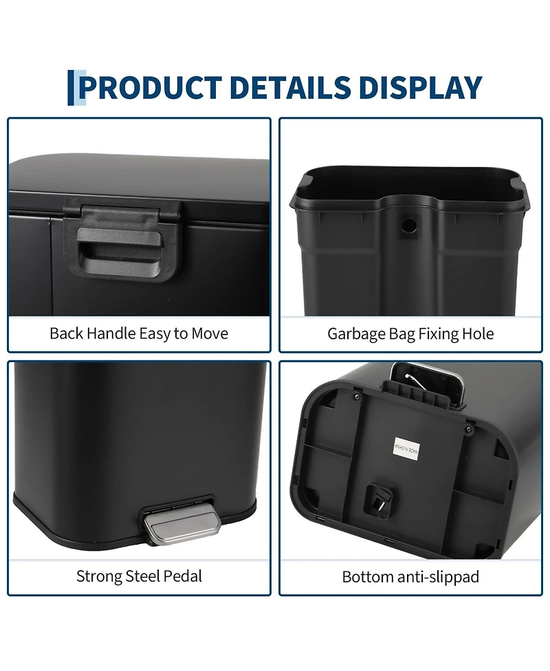 Gaomon Dual Compartment Step Trash Can, 2 x 30L Stainless Steel Recycle Bin with Independent Lids and Removable Inner Buckets