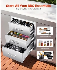 Sugift Triple-Access Stainless Steel Outdoor Kitchen Drawers 18.11in W x 23.23in D x 23.23in H