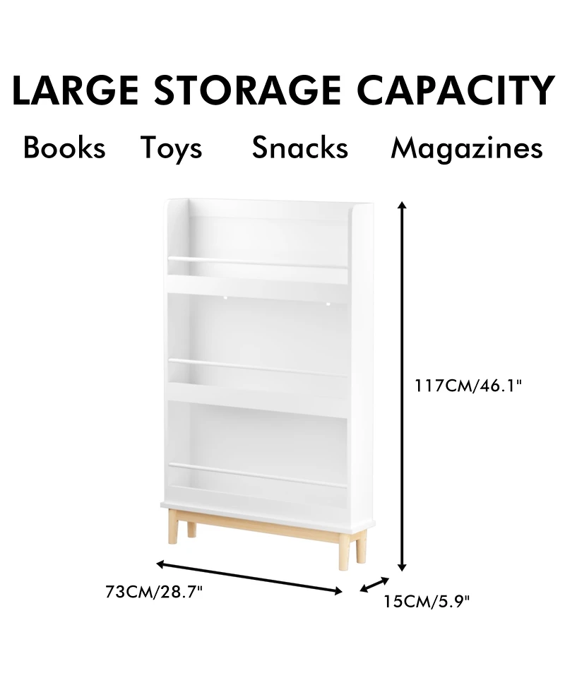 Rainsken Wall-Mounted Kids Bookshelf, 3-Tier Display Shelf, Natural Wood Base, for Bedroom Living Room Office School