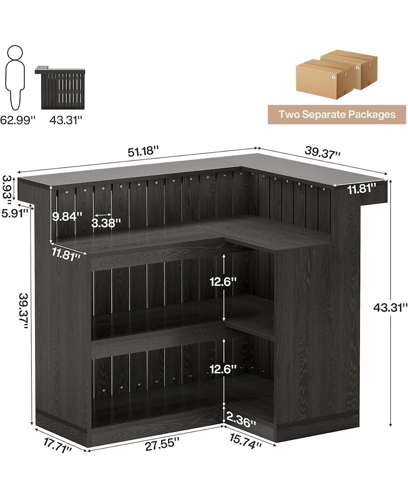 Tribesigns L-Shaped Home Bar Unit, 4-Tier Corner Liquor Bar Table with Wine Glasses Holder, for Home Pub