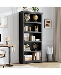 gaomon 75" Tall Farmhouse Bookshelf, 5 Tier Open Bookcase with Adjustable Shelves and Anti-Tip Design for Living Room