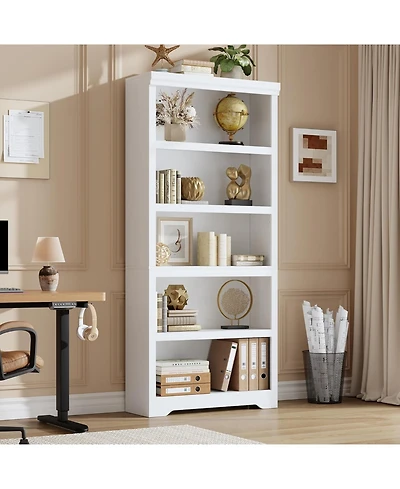 gaomon 75" Tall Farmhouse Bookshelf, 5 Tier Open Bookcase with Adjustable Shelves and Anti-Tip Design for Living Room