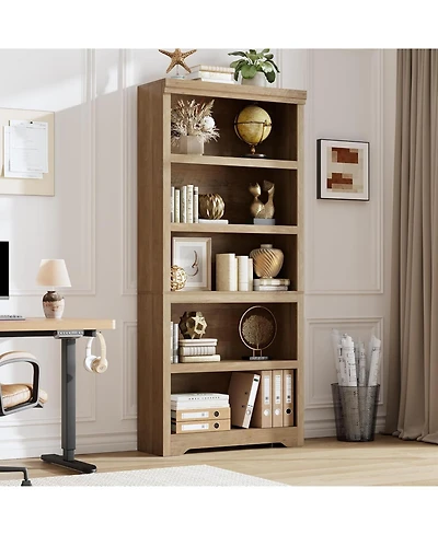 gaomon 75" Tall Farmhouse Bookshelf, 5 Tier Open Bookcase with Adjustable Shelves and Anti-Tip Design for Living Room