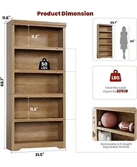 gaomon 75" Tall Farmhouse Bookshelf, 5 Tier Open Bookcase with Adjustable Shelves and Anti-Tip Design for Living Room