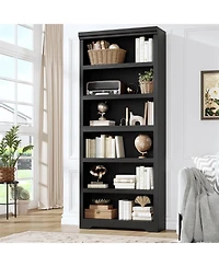gaomon 6-Tier Farmhouse Bookshelf, 75" Tall Open Bookcase with Adjustable Shelves, 31.5" Wide Storage for Home Office Living Room Bedroom