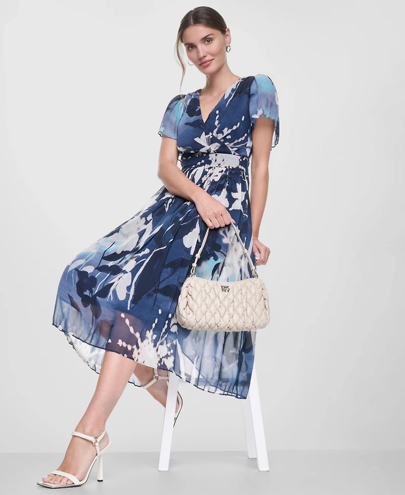 Dkny Women's Flutter-Sleeve Release Pleat Midi Dress