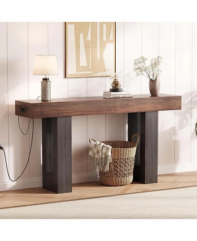 gaomon 63 Inch Console Table with Power Outlet, Extra Long Sofa Table Behind Couch with Usb and Type c Ports, Narrow Entryway Table for Hallway