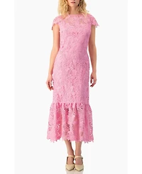 Ivonne Women's Lace Cap-Sleeve Midi Dress