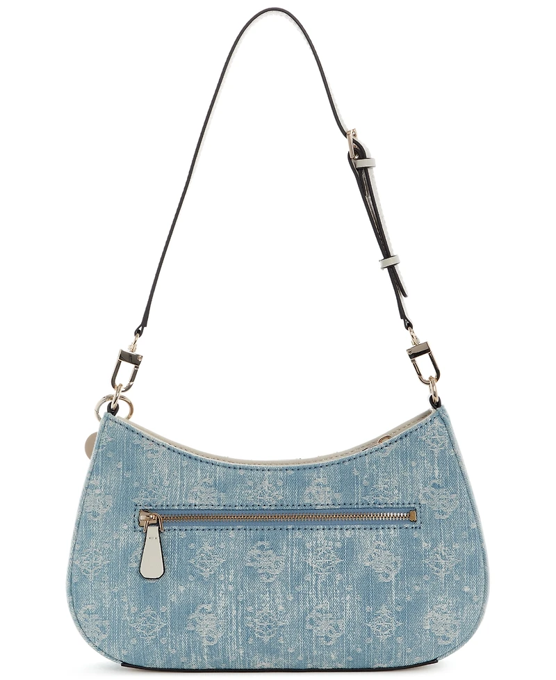 Guess Noelle Ii Washed Denim Zip-Top Small Shoulder Handbag