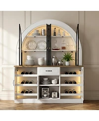 Homsee Wine Cabinet with Bluetooth Led Lighting - Farmhouse Hutch with Adjustable Shelves & Dual Wine Racks |Storage Cabinet