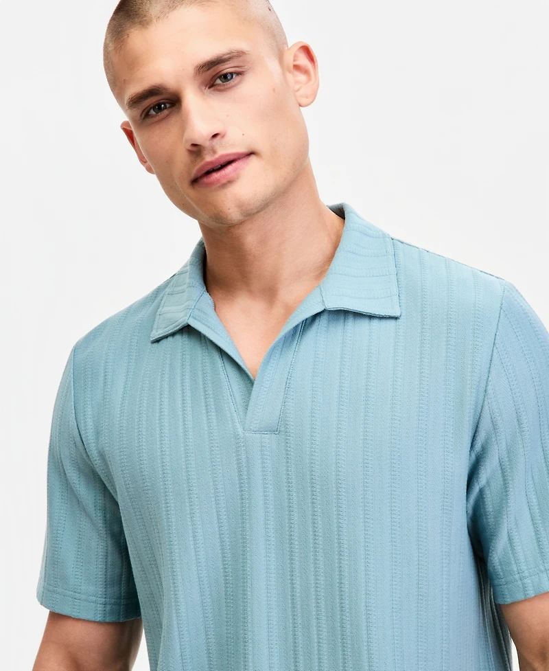 Sun + Stone Men's Textured Johnny-Collar Polo Shirt, Macy's Exclusive