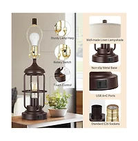 Sofucor 23-inch Table Lamp Set of 2 with Usb Ports, Touch Control 3-Way Dimmable Bedside Lamp with 2 Led Night Light, Farmhouse Rustic Nightstand Lamp