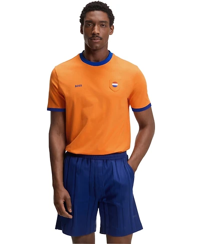 Boss by Hugo Men's Stretch-Cotton Netherlands Country Flag Logo T-Shirt