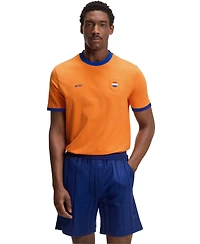 Boss by Hugo Men's Stretch-Cotton Netherlands Country Flag Logo T-Shirt