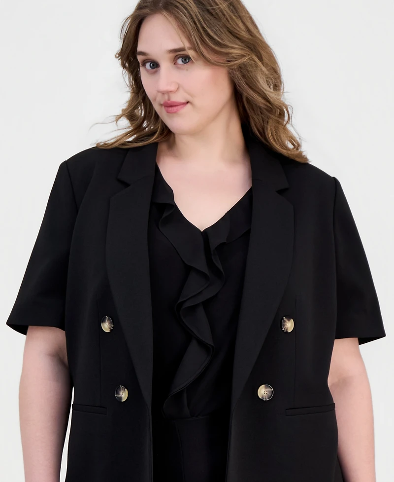 Anne Klein Plus Short-Sleeve Open-Front Blazer