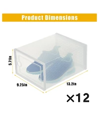 homfan 12Pcs Clear Collapsible Shoe Storage Boxes - Stackable Transparent Organizer Bins for Closet, Home, and Shoes - Space-Saving