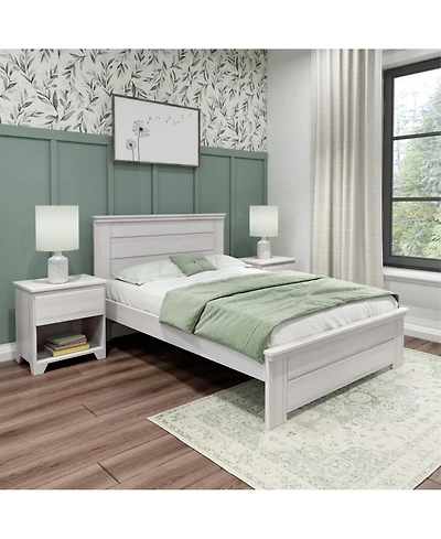 Max & Lily Full Bed Frame with Panel Headboard, Modern Farmhouse Solid Wood Platform