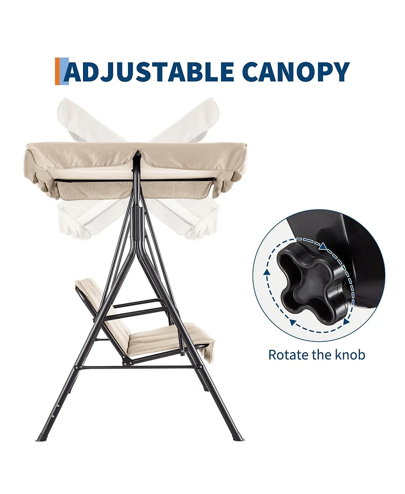 GarveeLife Outdoor Porch Swing with Adjustable Canopy, 3-Seat Patio Chair Stand Heavy Duty Metal Frame for Garden