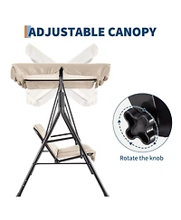 GarveeLife Outdoor Porch Swing with Adjustable Canopy, 3-Seat Patio Chair Stand Heavy Duty Metal Frame for Garden