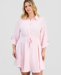 Full Circle Trends Trendy Plus 3/4-Sleeve Belted Godet Shirtdress